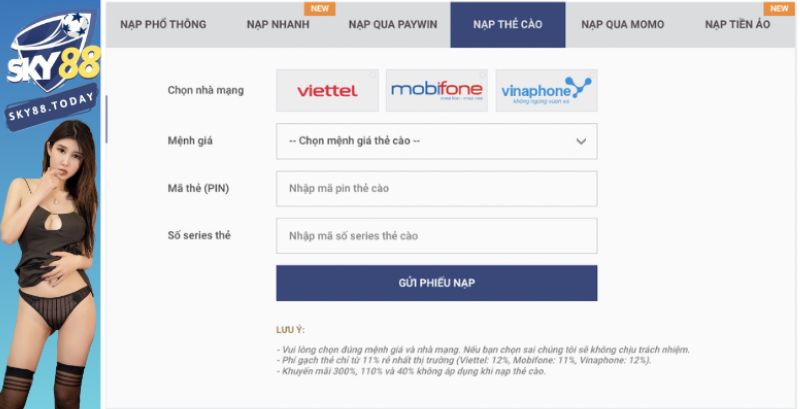 Nạp thẻ cào sky88
